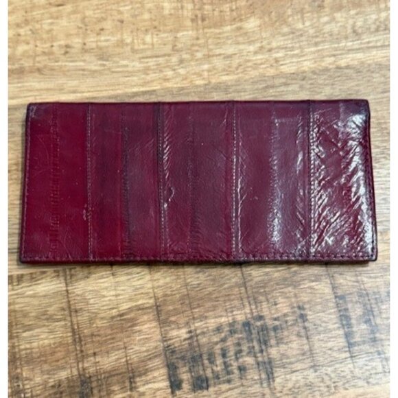 Genuine Eel Skin Leather Wallet BiFold Dark Wine Red Unisex Vintage Burgundy GUC - Picture 2 of 7